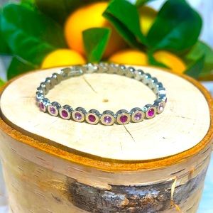 Rustic cuff tennis bracelet ANGELINE silver pink